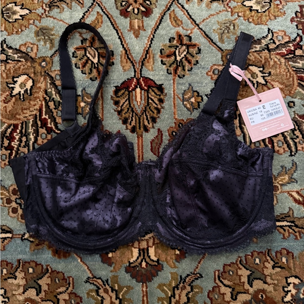 NWT Panache Clara Black Lace Bra 40E